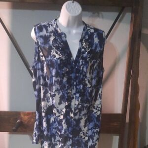 Lane Bryant Blue and White Ruffle Blouse